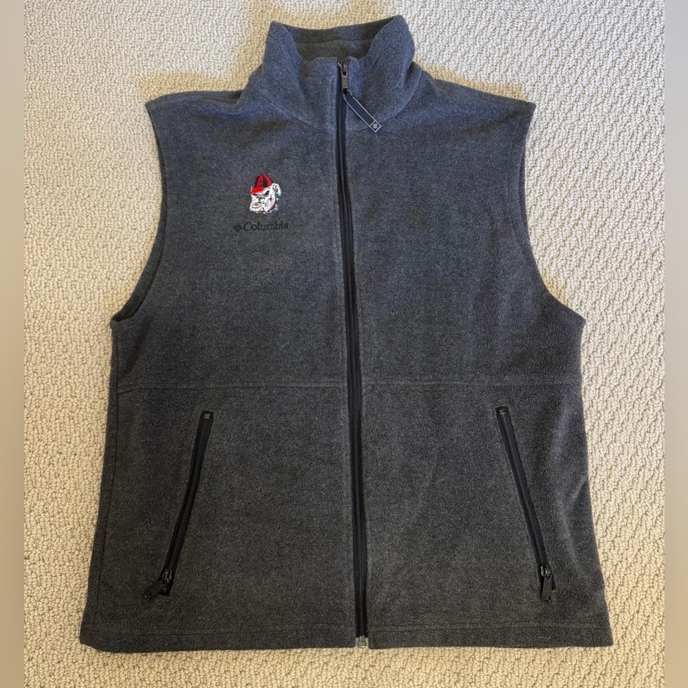 UNIVERSITY OF GEORGIA Fleece Vest Men Medium Columbia UGA Bulldogs Gray Full-Zip